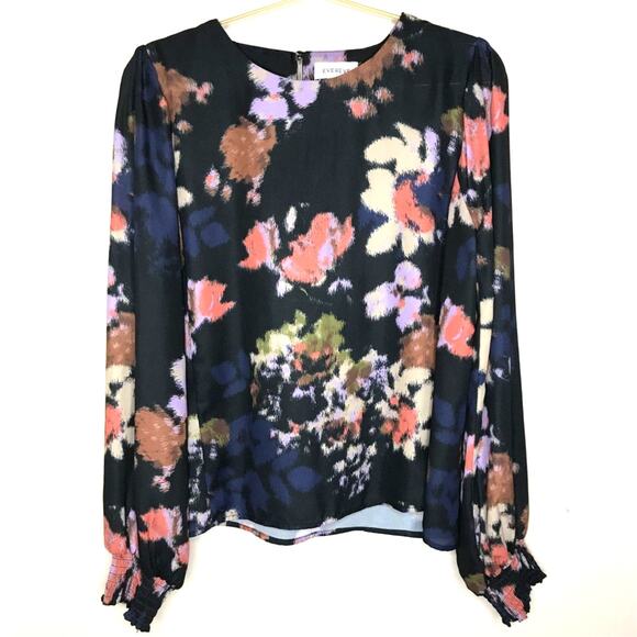 Evereve Long Sleeve Blouse S Black Abstract Floral Print - Picture 1 of 11